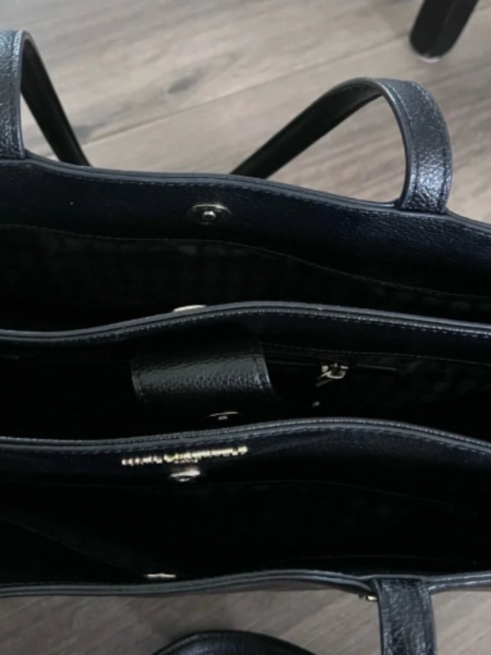 Karl Lagerfeld Paris Black Leather Dorine Handbag Tote Shoulder Purse - Picture 4 of 6